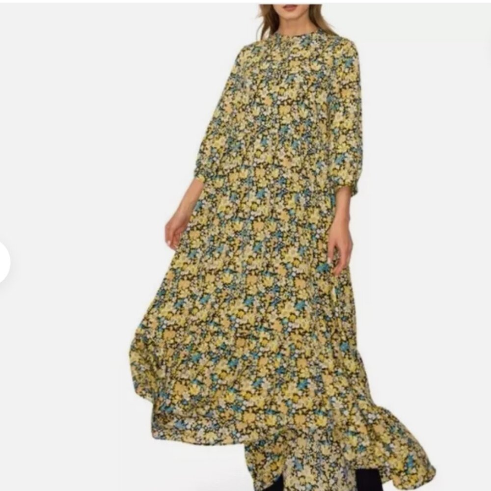 MELLODAY Floral High Low Dress - Yellow and Blue